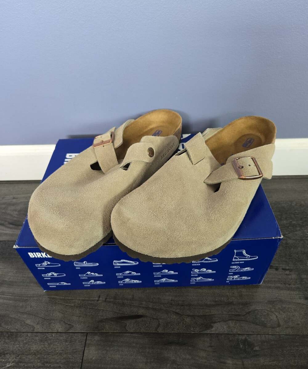 ** New BIRKENSTOCK Boston Soft Footbed Suede Leather Clogs Taupe 43